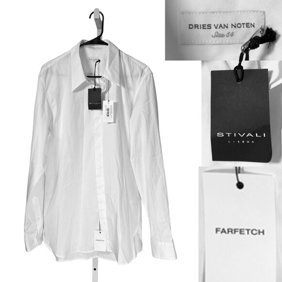 Dries Van Noten Mens Shirt EUR 54 US XL White Cotton Button Up Long Sleeve NWT - Picture 1 of 8